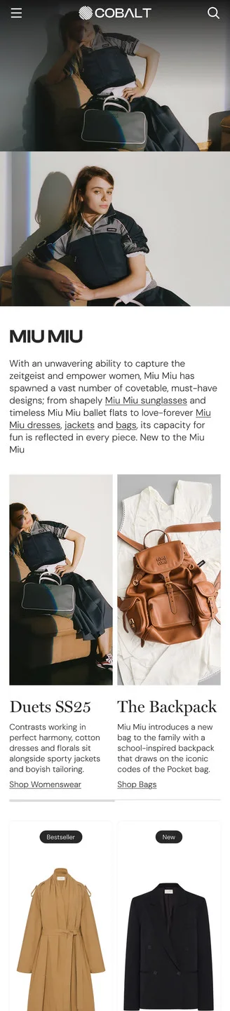 Miu Miu brand page
