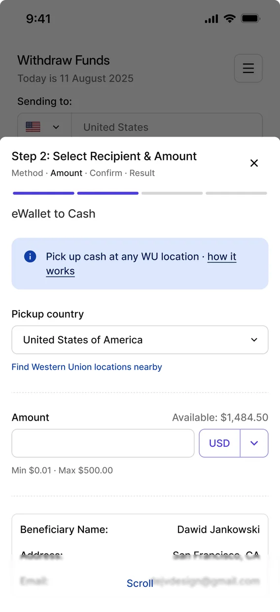 Cash withdrawal on mobile