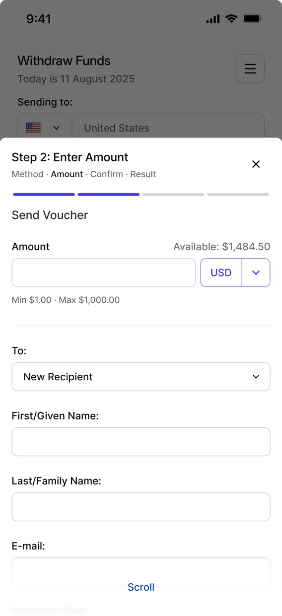 Payment Voucher withdrawal on mobile